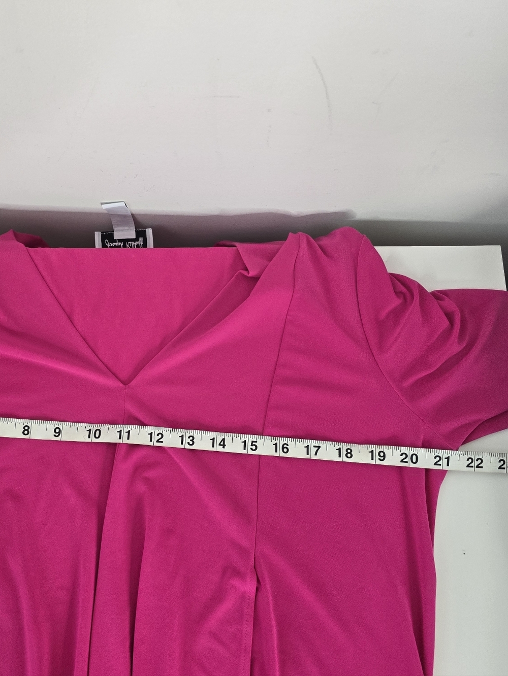 Joseph Ribkoff Dazzle Pink Asymmetrical Tunic Top 3/4 Sleeve 12 Stretch Flowy - Picture 8 of 10